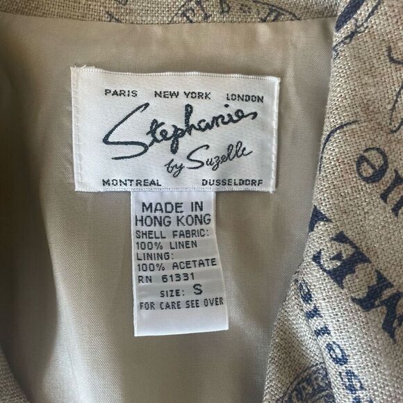 Vtg Stephanie by Suzelle Universal Postal Linen Blazer Jacket Women’s Sz Small - Picture 2 of 7